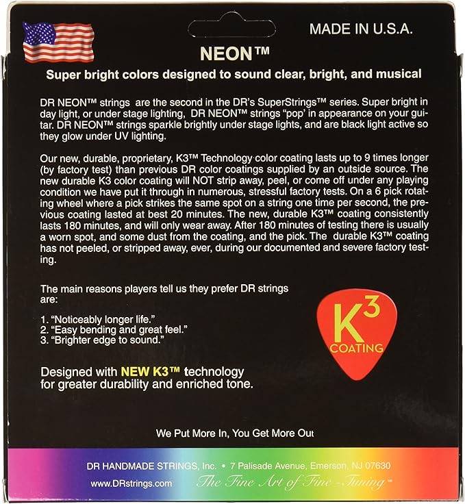 DR_B_NEON_MCB6-30_HiDef_Jeu de 6 cordes multicolores pour Guitare Basse électrique