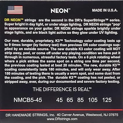 DR_Neon_NMCB5-45_Jeu de 5 cordes multicolores pour Guitare Basse électrique