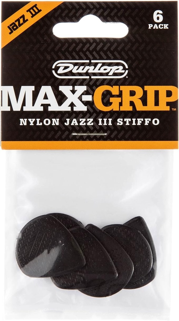Dunlop_Max Grip_Jazz III_Jeu de 6 médiators en fibre de carbone (1,38mm)