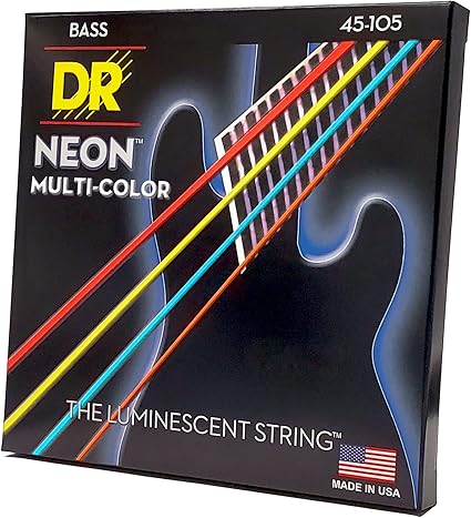 DR_Neon_NMCB4-45-105_Jeu de 4 cordes multicolores pour Guitare Basse électrique