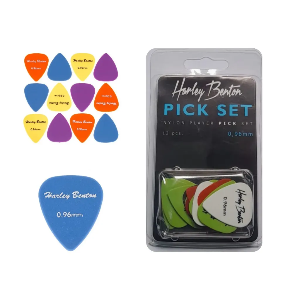 Harley Benton_Nylon096_Jeu de 12 médiators multicolores épaisseur 0,96mm