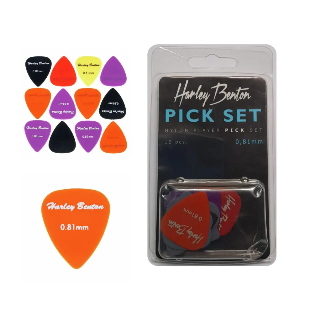 Harley Benton_Nylon081_Jeu de 12 médiators multicolores épaisseur 0,81mm